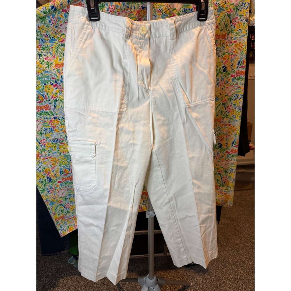 151 Tara Jones White Cargo Crop Pants Womens‎ Straight Leg Utility Trousers 10
